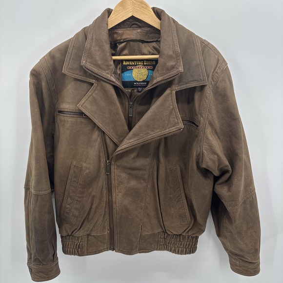 Vintage Adventure Bound by Wilsons Heavy Brown Leather Bomber Jacket Men's Small